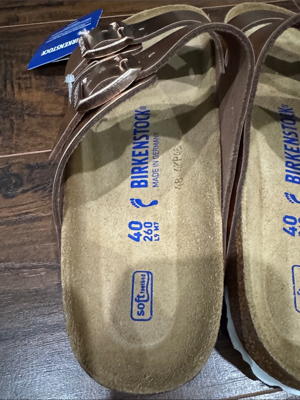 Birkenstock Arizona Metallic Rose Gold Double Strap Sandals - Picture 2 of 5